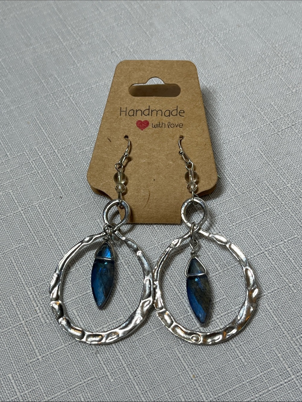 New Handmade Silver-tone Hoop Earrings with Blue Pendant
Dangle
Costume
